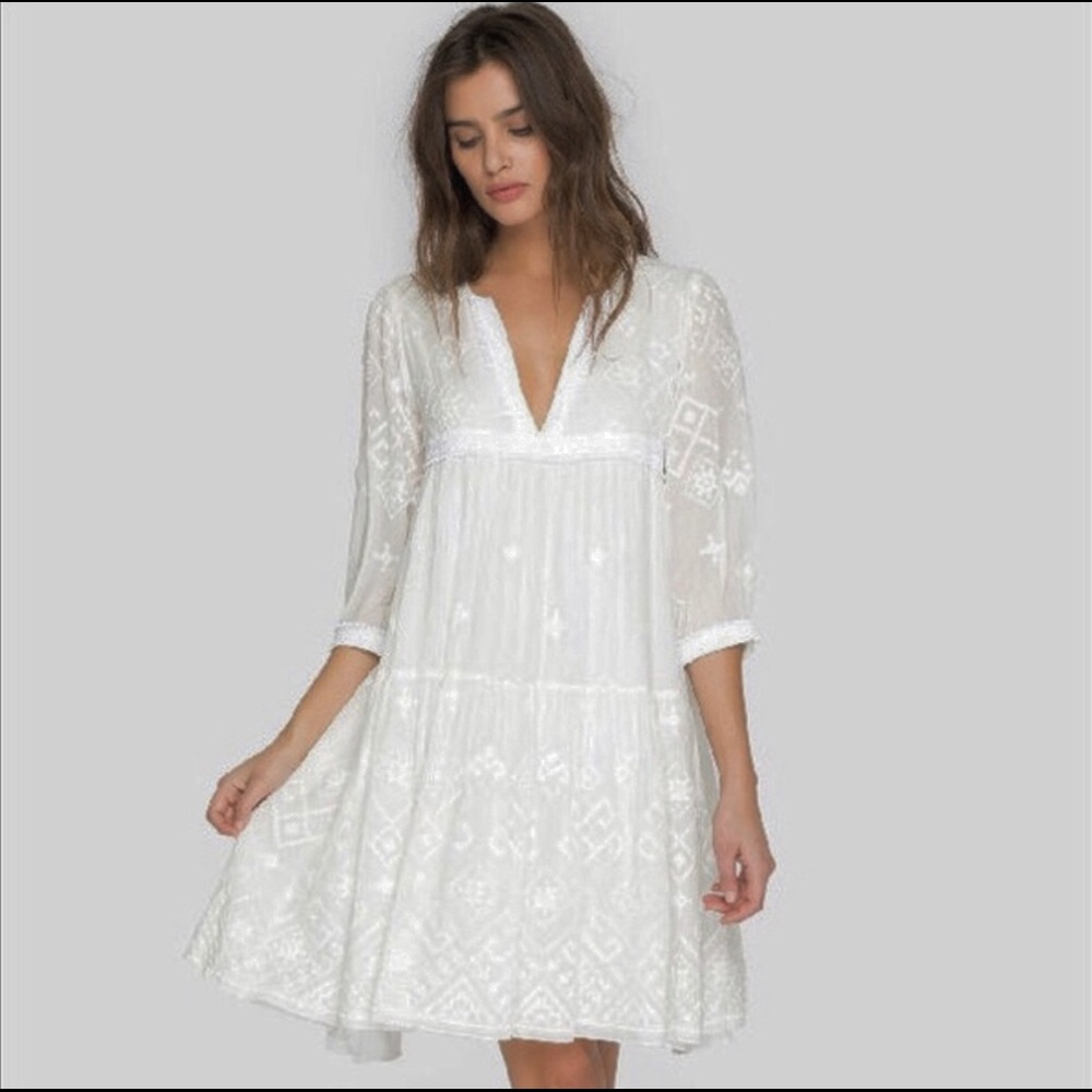 Johnny Was White Embroidered Mini Dress